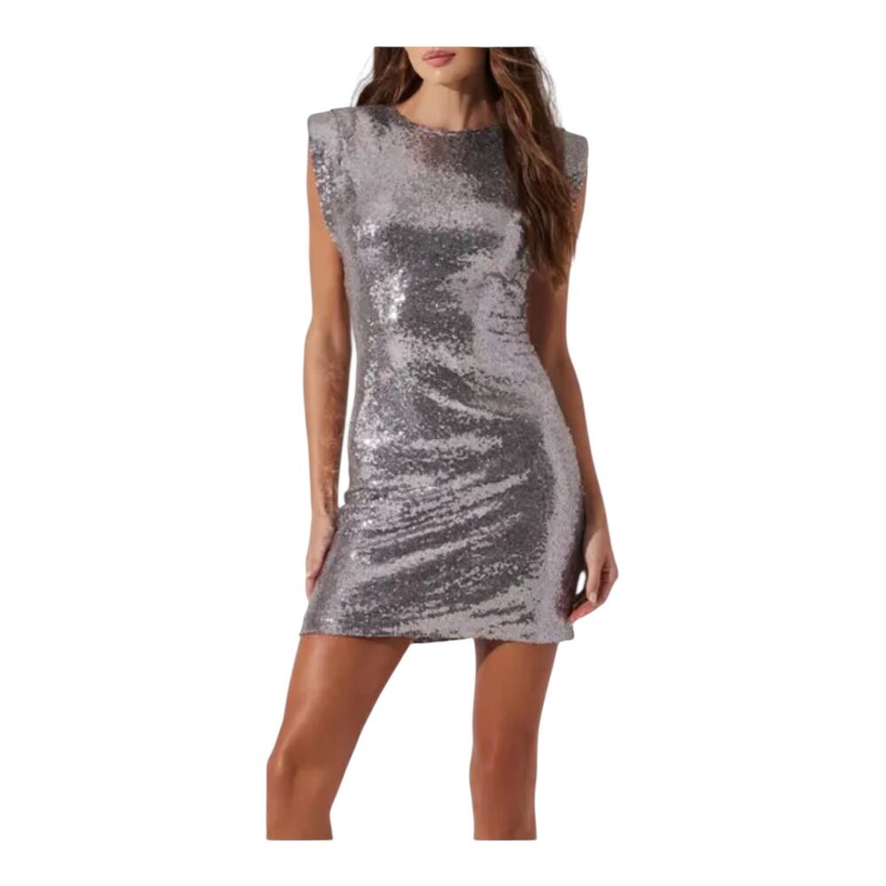 Astr the Label dress cap sleeve sequin minidress silver size Small S
